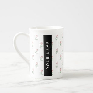 Red Roses, Pattern Of Roses, Your Name Bone China Mug