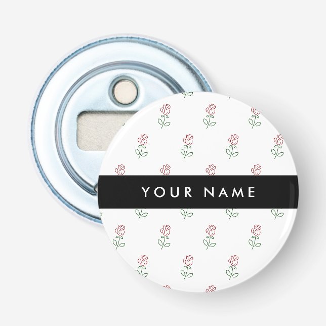Red Roses, Pattern Of Roses, Your Name Bottle Opener (Front)