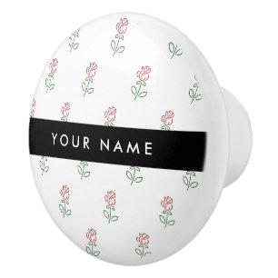Red Roses, Pattern Of Roses, Your Name Ceramic Knob