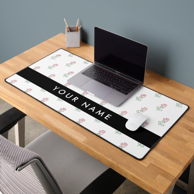 Red Roses, Pattern Of Roses, Your Name Desk Mat (Office 2)