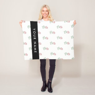 Red Roses, Pattern Of Roses, Your Name Fleece Blanket