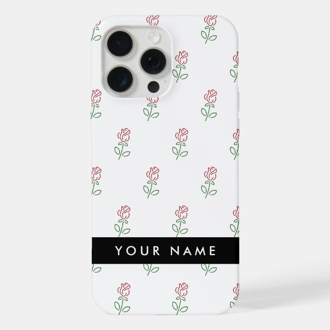 Red Roses, Pattern Of Roses, Your Name iPhone Case (Back)