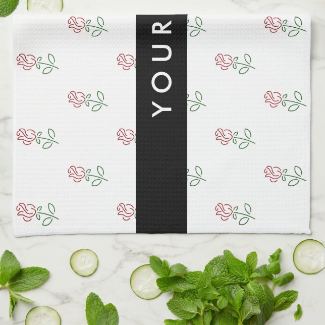 Red Roses, Pattern Of Roses, Your Name Kitchen Towel (Folded)