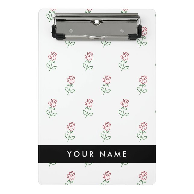Red Roses, Pattern Of Roses, Your Name Mini Clipboard (Front)