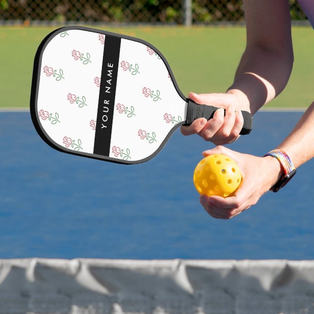 Red Roses, Pattern Of Roses, Your Name Pickleball Paddle (Insitu)