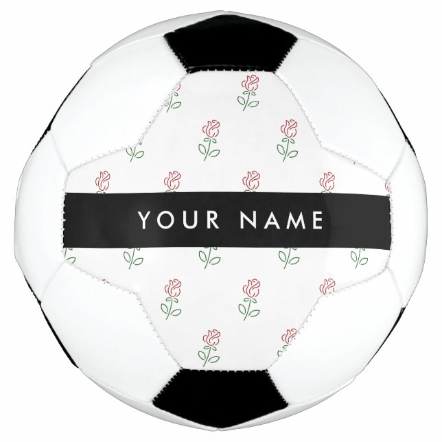 Red Roses, Pattern Of Roses, Your Name Soccer Ball (Front)