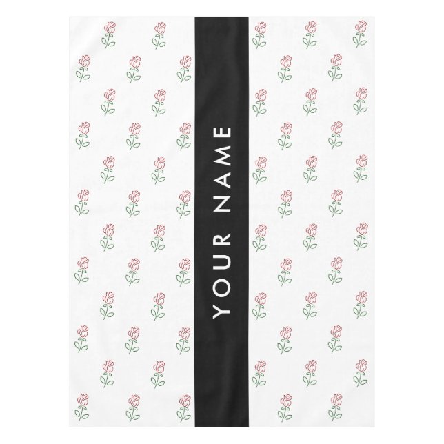 Red Roses, Pattern Of Roses, Your Name Tablecloth (Front)