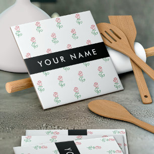 Red Roses, Pattern Of Roses, Your Name Tile