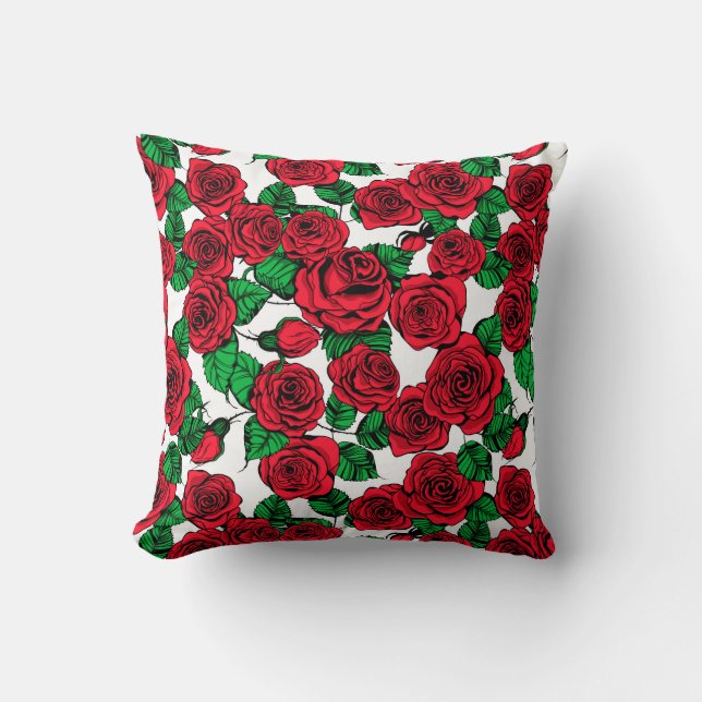 Red roses pattern throw pillow (Front)