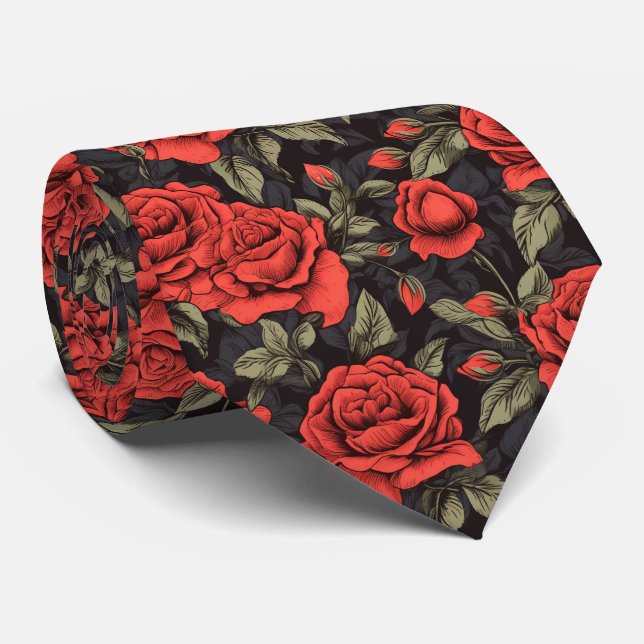 red roses pattern tie (Rolled)