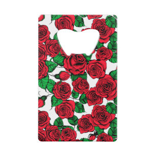 Red roses pattern wallet bottle opener