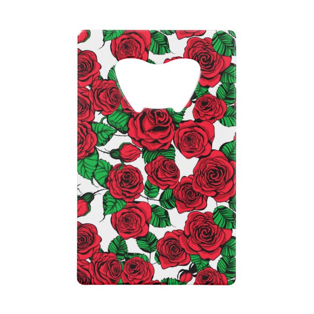 Red roses pattern wallet bottle opener (Front)