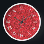 Red roses pattern white numerals clock<br><div class="desc">Just in time for Valentine's Day, a bead of red roses in a seamless pattern with white roman numerals</div>