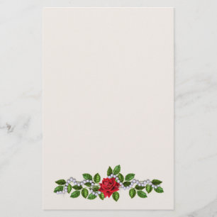 Red roses, pearls and leaves Stationery