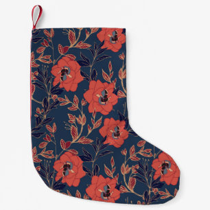 Red Roses Peonies Dark Background Small Christmas Stocking