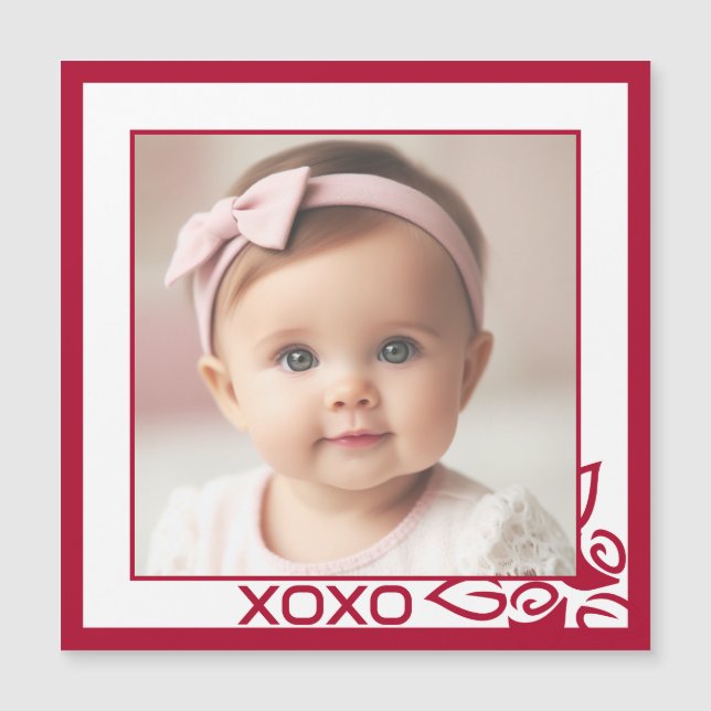 Red Roses Personalized Baby Photo Magnetic Card (Front)