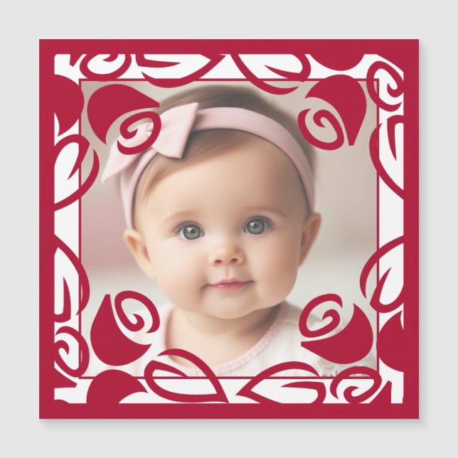 Red Roses Personalized Baby Photo Magnetic Card (Front)