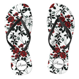 Red roses ,personalized flip flops