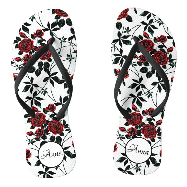 Red roses ,personalized flip flops (Footbed)