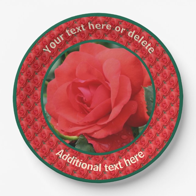 Red Roses Personalized Party  Paper Plate (Front)