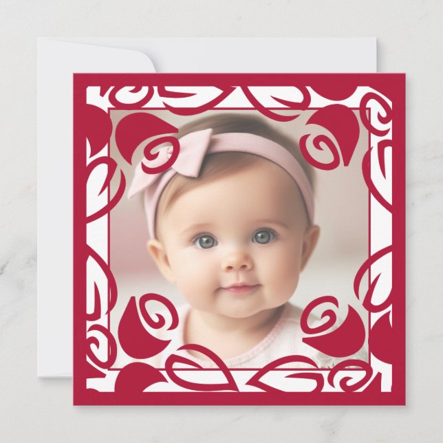 Red Roses Personalized Photo Flat Greeting Card (Front)