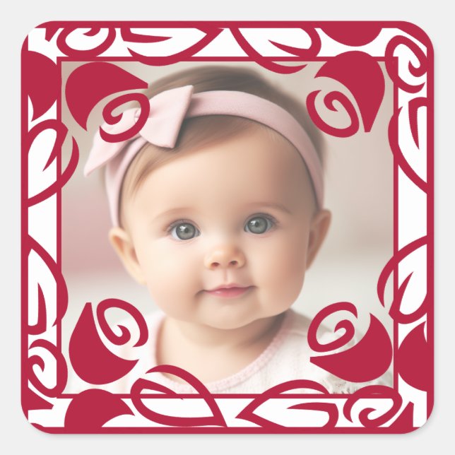 Red Roses Personalized Photo Square Sticker (Front)