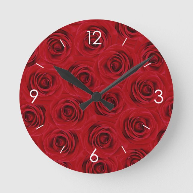 Red Roses Personalized Round Clock (Front)