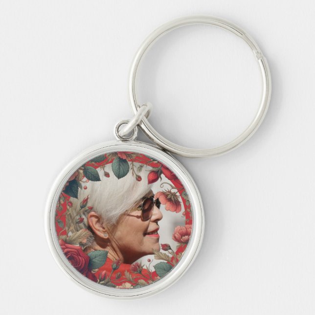 Red Roses PHOTO Memorial Keepsake Sentimental Keychain (Front)