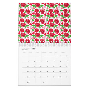 Red Roses Pink Hearts Happy Valentines Day Calendar