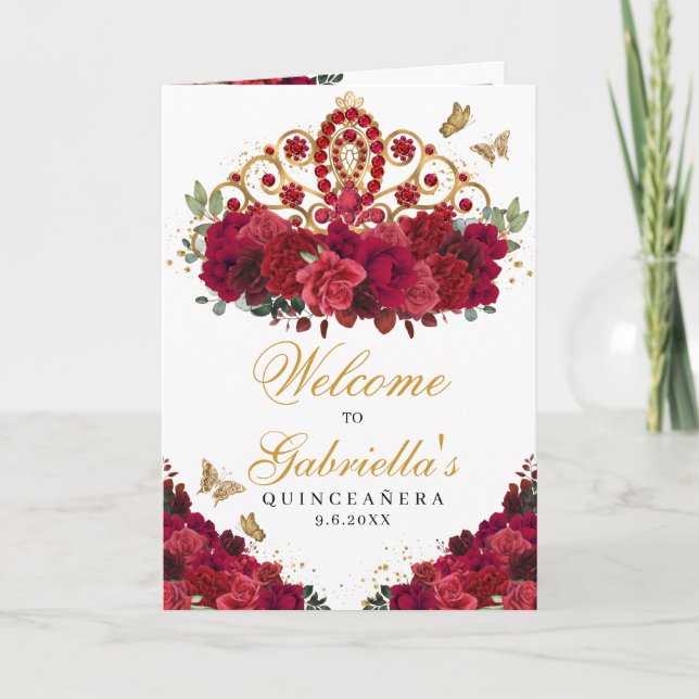 Red Roses Princess Tiara Quinceanera Programme (Devant)
