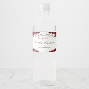 Red Roses Quinceañera Water Bottle Labels