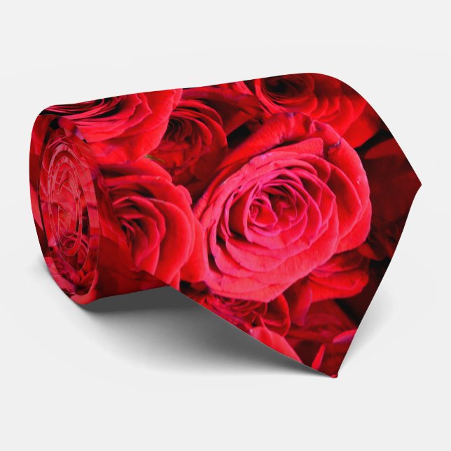 Red Roses red floral red flowers Tie (Rolled)