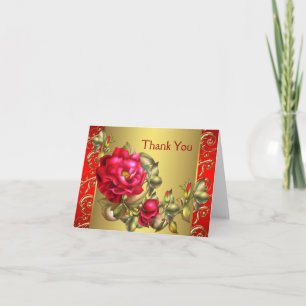 Red Roses Red Gold Thank You Cards