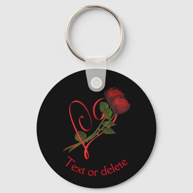 Red Roses Red Heart Flower Personalized Keychain (Front)