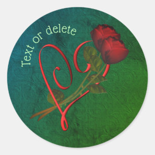 Red Roses Red Heart Personalized Classic Round Sticker