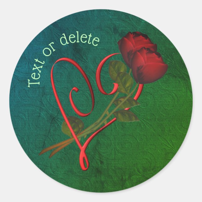 Red Roses Red Heart Personalized Classic Round Sticker (Front)