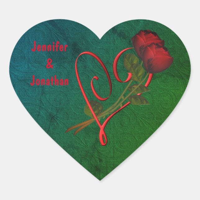 Red Roses Red Heart Personalized Wedding Sticker (Front)
