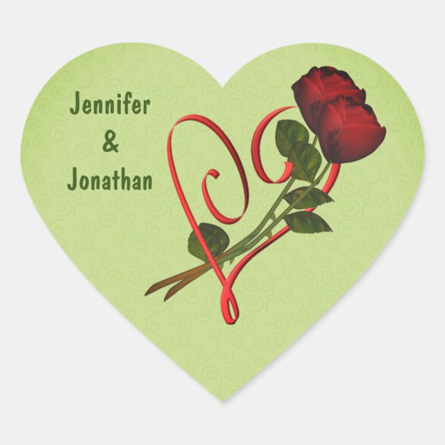 Red Roses Red Heart Personalized Wedding Sticker (Front)