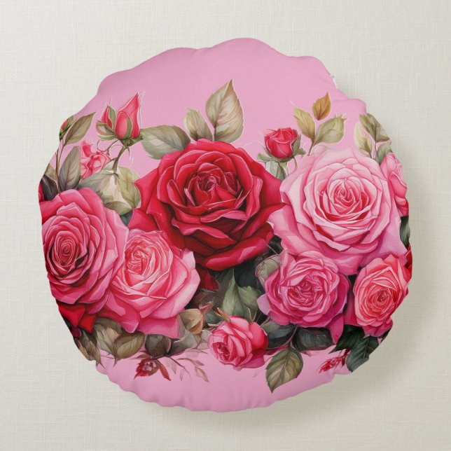 Red roses, Red roses, Round Pillow (Back)