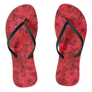 Red Roses Repeating Floral Pattern Flip Flops