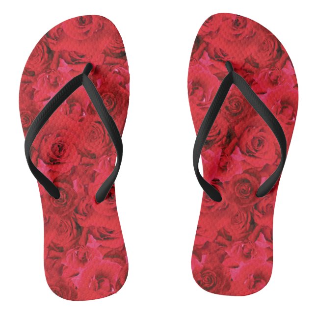 Red Roses Repeating Floral Pattern Flip Flops (Footbed)