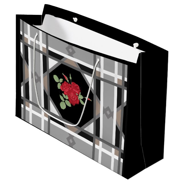 Red roses , retro large gift bag (Front Angled)