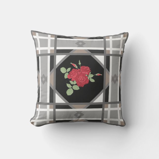 Red roses , retro outdoor pillow (Front)