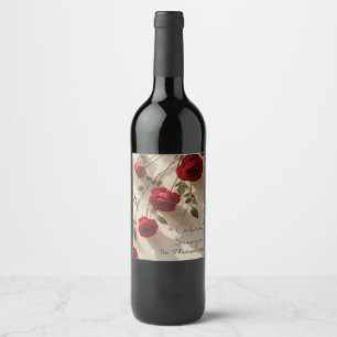 Red Roses Romantic Custom Name Wine Label