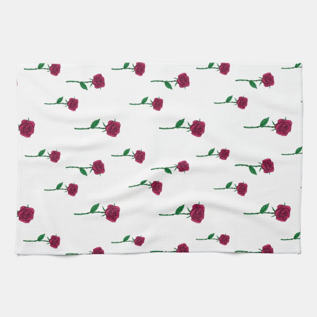 Red roses romantic Valentine's Day pattern Kitchen Towel (Horizontal)