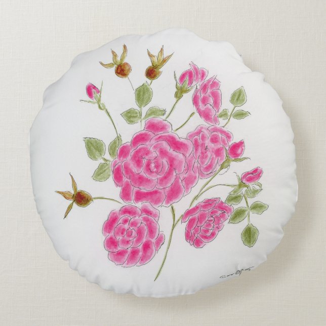 Red roses round pillow (Back)