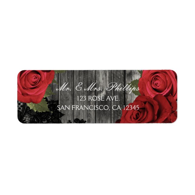 Red Roses Rustique Black dentelle Mariage Faveur C (Devant)