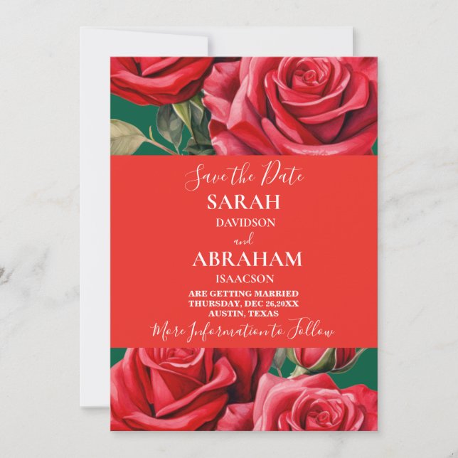 Red Roses Save the Date Invitation (Front)