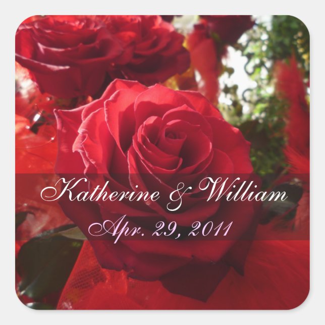 Red Roses Save The Date Sticker (Front)