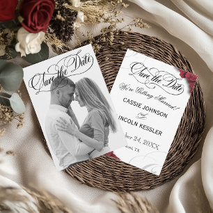 Red Roses Script Save the Date Card